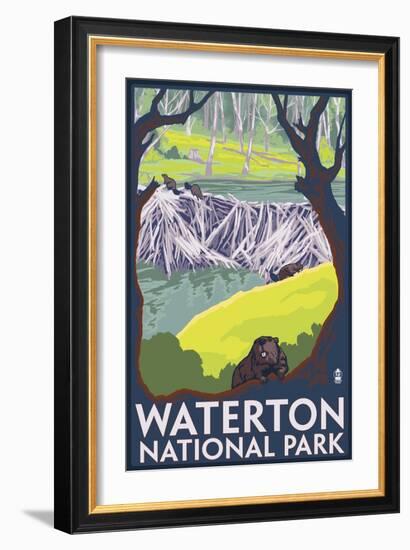 Waterton National Park, Canada - Beaver Family-Lantern Press-Framed Art Print