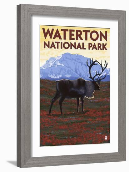 Waterton National Park, Canada - Caribou & Mountain-Lantern Press-Framed Art Print