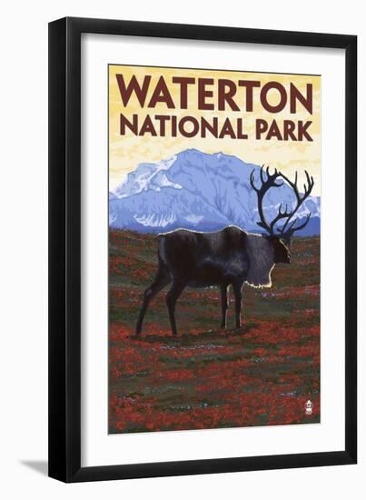 Waterton National Park, Canada - Caribou & Mountain-Lantern Press-Framed Art Print