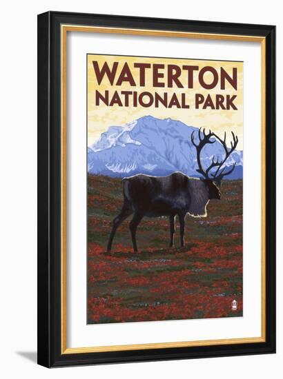 Waterton National Park, Canada - Caribou & Mountain-Lantern Press-Framed Art Print