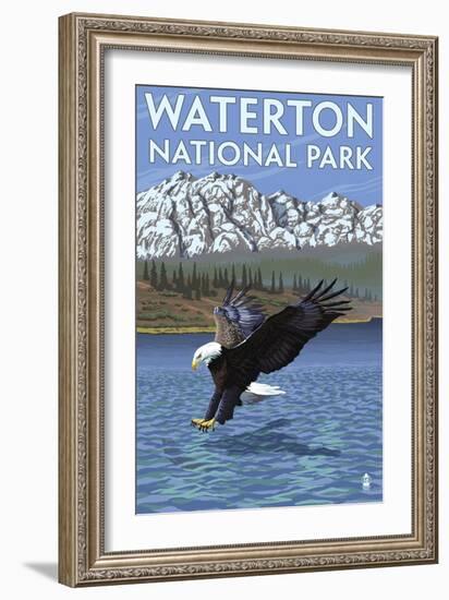 Waterton National Park, Canada - Eagle Fishing-Lantern Press-Framed Art Print