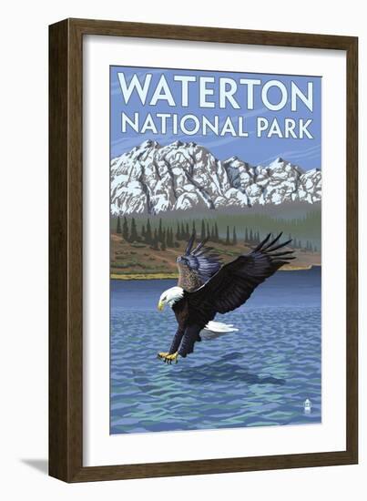 Waterton National Park, Canada - Eagle Fishing-Lantern Press-Framed Art Print