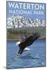 Waterton National Park, Canada - Eagle Fishing-Lantern Press-Mounted Art Print