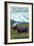 Waterton National Park, Canada - Moose and Mountain-Lantern Press-Framed Art Print
