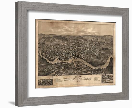 Watertown, Massachusetts - Panoramic Map-Lantern Press-Framed Art Print