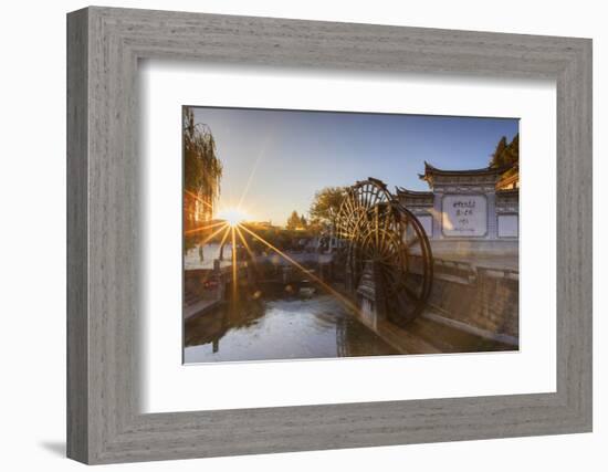 Waterwheels at dawn, Lijiang, UNESCO World Heritage Site, Yunnan, China, Asia-Ian Trower-Framed Photographic Print