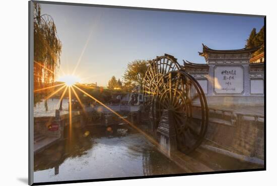 Waterwheels at dawn, Lijiang, UNESCO World Heritage Site, Yunnan, China, Asia-Ian Trower-Mounted Photographic Print