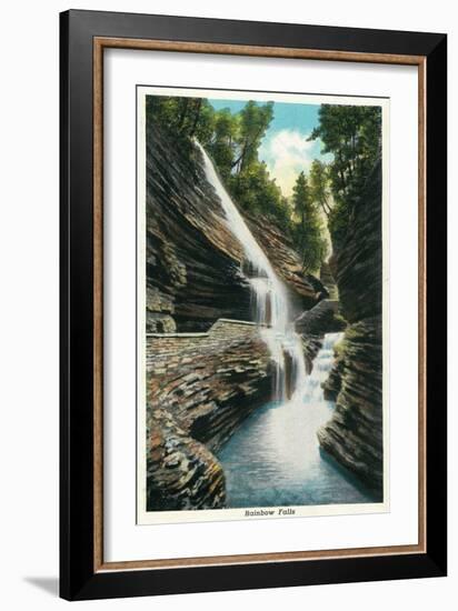 Watkins Glen, New York - View of Rainbow Falls-Lantern Press-Framed Art Print