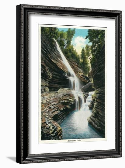 Watkins Glen, New York - View of Rainbow Falls-Lantern Press-Framed Art Print