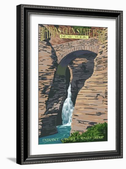 Watkins Glen State Park, New York - Entrance Cascade and Sentry Bridge-Lantern Press-Framed Art Print