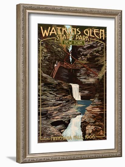 Watkins Glen State Park, New York - Minnehaha Falls-Lantern Press-Framed Art Print