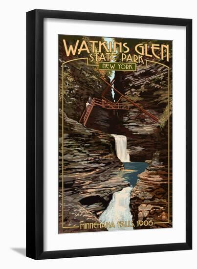 Watkins Glen State Park, New York - Minnehaha Falls-Lantern Press-Framed Art Print