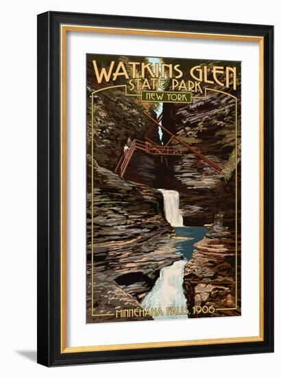 Watkins Glen State Park, New York - Minnehaha Falls-Lantern Press-Framed Art Print