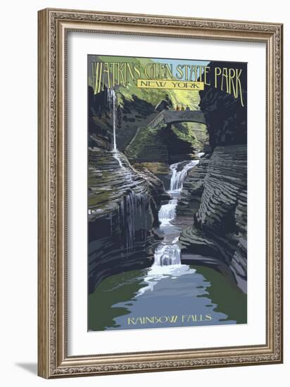 Watkins Glen State Park, New York - Rainbow Falls-Lantern Press-Framed Art Print