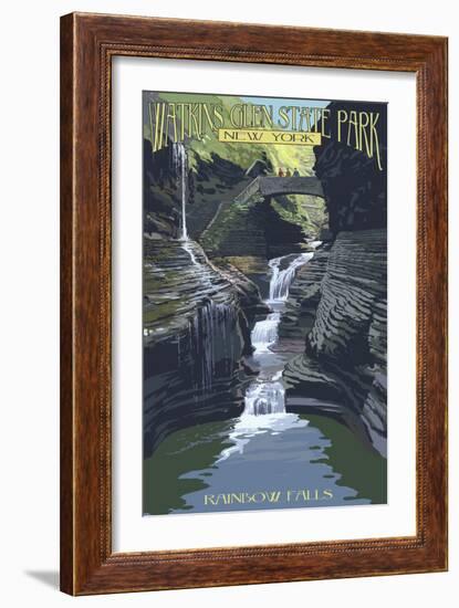 Watkins Glen State Park, New York - Rainbow Falls-Lantern Press-Framed Art Print