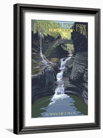 Watkins Glen State Park, New York - Rainbow Falls-Lantern Press-Framed Art Print