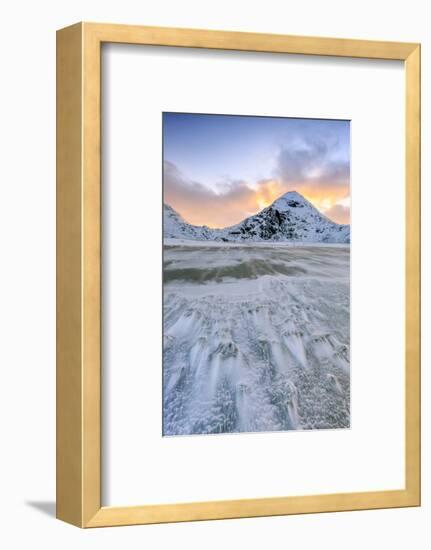 Wave Advances Towards the Shore of the Beach Surrounded by Snowy Peaks at Dawn-Roberto Moiola-Framed Photographic Print