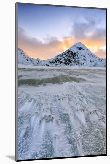 Wave Advances Towards the Shore of the Beach Surrounded by Snowy Peaks at Dawn-Roberto Moiola-Mounted Photographic Print