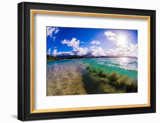 Wave breaking off Popoia Island (Flat Island), Kailua Bay, Oahu, Hawaii-Mark A Johnson-Framed Photographic Print