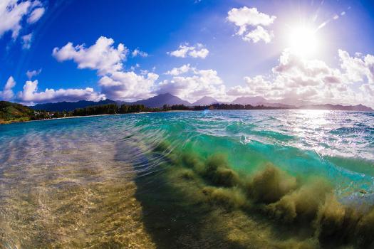 Wave breaking off Popoia Island (Flat Island), Kailua Bay, Oahu, Hawaii'  Photographic Print - Mark A Johnson | Art.com
