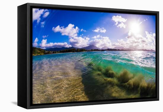 Wave breaking off Popoia Island (Flat Island), Kailua Bay, Oahu, Hawaii-Mark A Johnson-Framed Premier Image Canvas