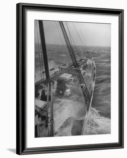 Wave Breaking over Deck of Liner Queen Elizabeth During Severe Storm on North Atlantic Crossing-Alfred Eisenstaedt-Framed Photographic Print