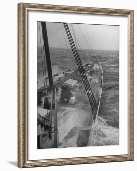 Wave Breaking over Deck of Liner Queen Elizabeth During Severe Storm on North Atlantic Crossing-Alfred Eisenstaedt-Framed Photographic Print