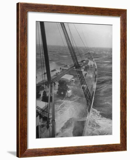 Wave Breaking over Deck of Liner Queen Elizabeth During Severe Storm on North Atlantic Crossing-Alfred Eisenstaedt-Framed Photographic Print