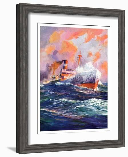 "Wave Breaks over Steamer,"March 21, 1936-Anton Otto Fischer-Framed Giclee Print