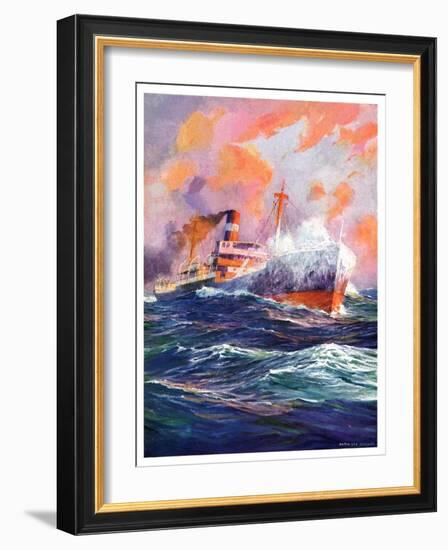 "Wave Breaks over Steamer,"March 21, 1936-Anton Otto Fischer-Framed Giclee Print