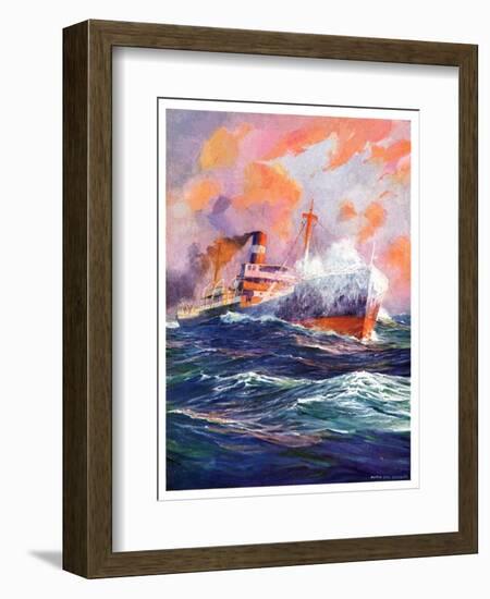 "Wave Breaks over Steamer,"March 21, 1936-Anton Otto Fischer-Framed Giclee Print