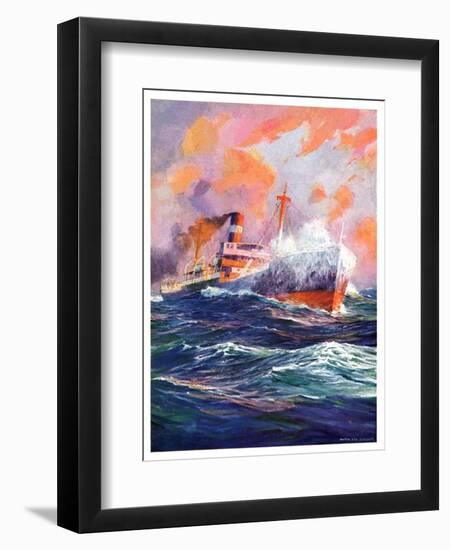 "Wave Breaks over Steamer,"March 21, 1936-Anton Otto Fischer-Framed Giclee Print