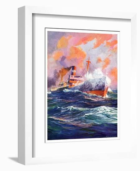 "Wave Breaks over Steamer,"March 21, 1936-Anton Otto Fischer-Framed Giclee Print