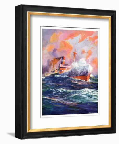 "Wave Breaks over Steamer,"March 21, 1936-Anton Otto Fischer-Framed Giclee Print