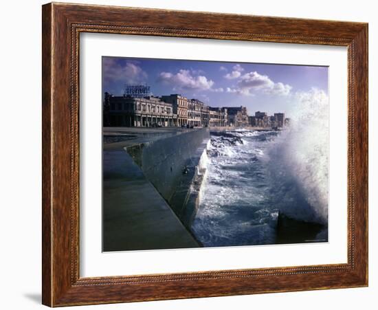 Wave Crashing Against a Breakwater Along the Malecon, a Waterfront Boulevard-Eliot Elisofon-Framed Photographic Print