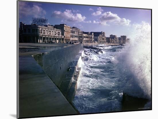 Wave Crashing Against a Breakwater Along the Malecon, a Waterfront Boulevard-Eliot Elisofon-Mounted Photographic Print