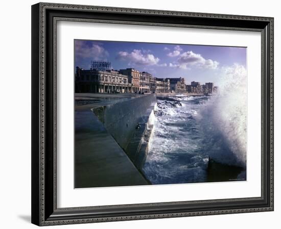 Wave Crashing Against a Breakwater Along the Malecon, a Waterfront Boulevard-Eliot Elisofon-Framed Photographic Print