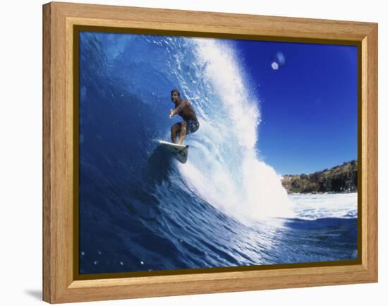 Wave Curling Up Over Surfer-null-Framed Premier Image Canvas