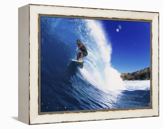 Wave Curling Up Over Surfer-null-Framed Premier Image Canvas