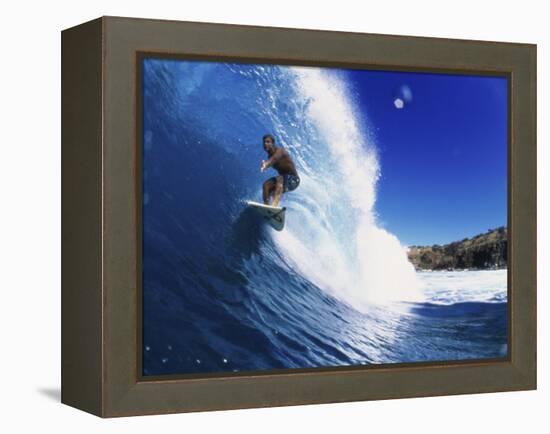 Wave Curling Up Over Surfer-null-Framed Premier Image Canvas