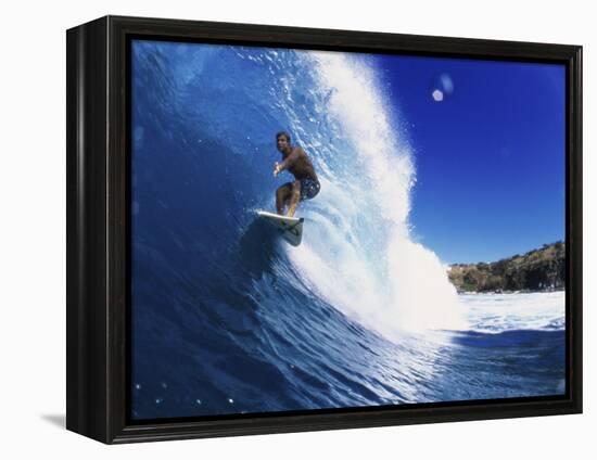 Wave Curling Up Over Surfer-null-Framed Premier Image Canvas