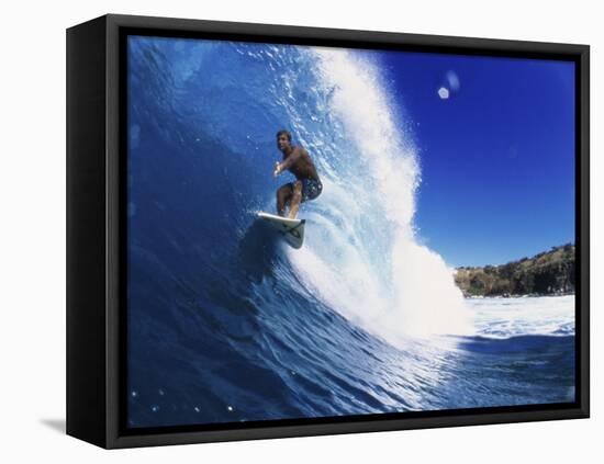 Wave Curling Up Over Surfer-null-Framed Premier Image Canvas