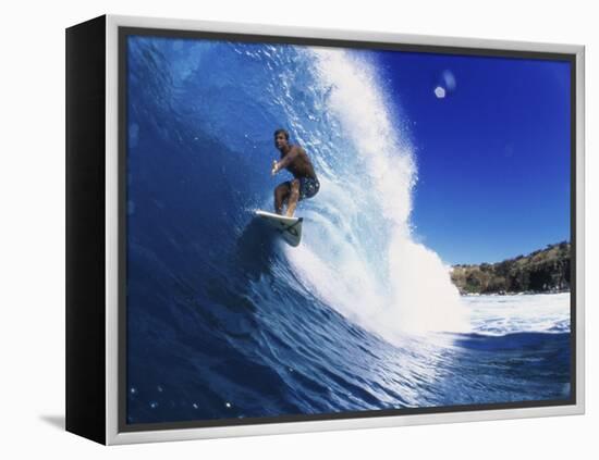 Wave Curling Up Over Surfer-null-Framed Premier Image Canvas