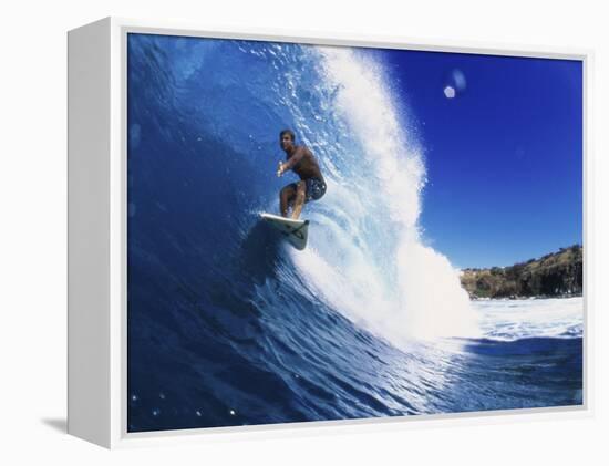 Wave Curling Up Over Surfer-null-Framed Premier Image Canvas