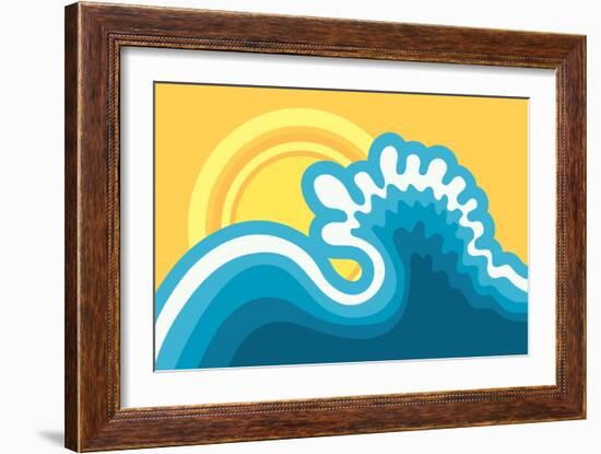 Wave In Ocean.Water Nature Background With Sun In Hot Sunny Day-GeraKTV-Framed Art Print