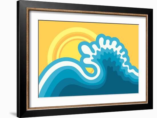 Wave In Ocean.Water Nature Background With Sun In Hot Sunny Day-GeraKTV-Framed Art Print