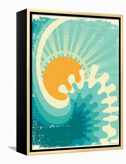 Wave In Ocean.Water Nature Background With Sun.Vintage-GeraKTV-Framed Stretched Canvas