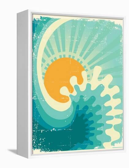 Wave In Ocean.Water Nature Background With Sun.Vintage-GeraKTV-Framed Stretched Canvas