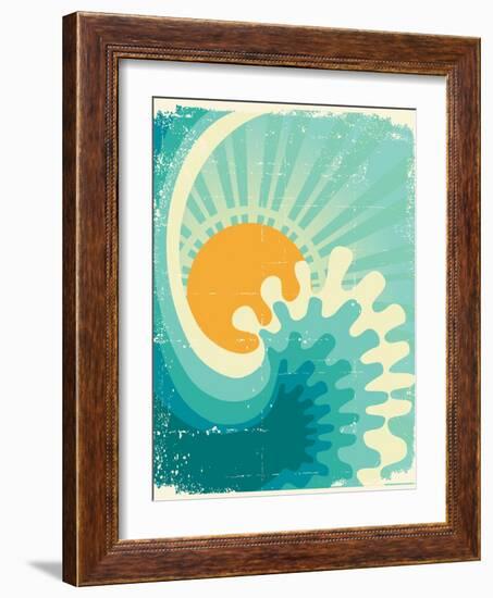 Wave In Ocean.Water Nature Background With Sun.Vintage-GeraKTV-Framed Art Print