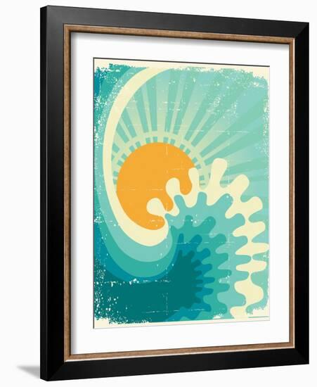 Wave In Ocean.Water Nature Background With Sun.Vintage-GeraKTV-Framed Art Print